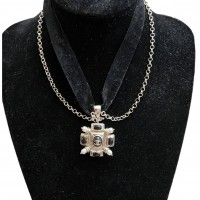 CHANEL  Колье на черной барзотной ленте с мальтийским крестом